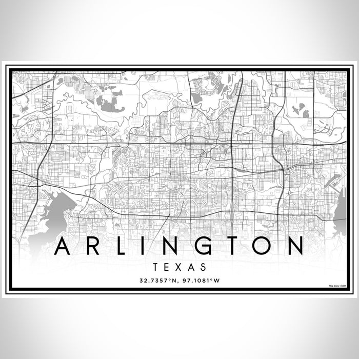 Arlington Texas Map Print Landscape Orientation in Classic Style With Shaded Background