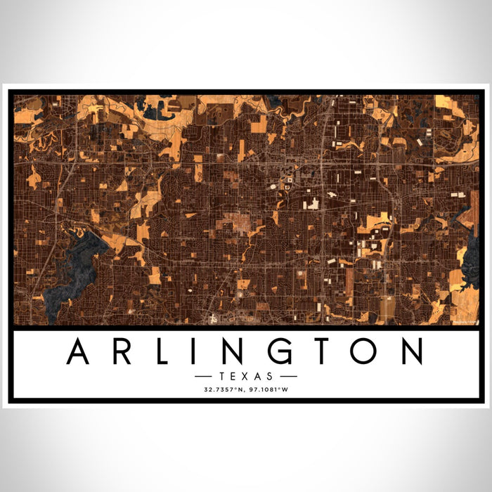 Arlington Texas Map Print Landscape Orientation in Ember Style With Shaded Background