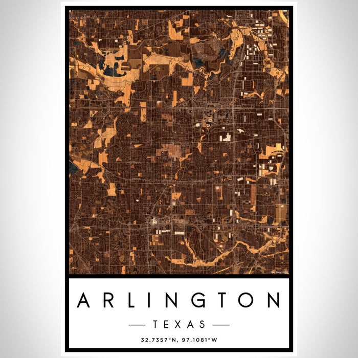 Arlington Texas Map Print Portrait Orientation in Ember Style With Shaded Background