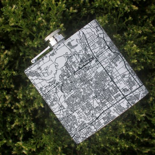 Arlington Texas Custom Engraved City Map Inscription Coordinates on 6oz Stainless Steel Flask in White