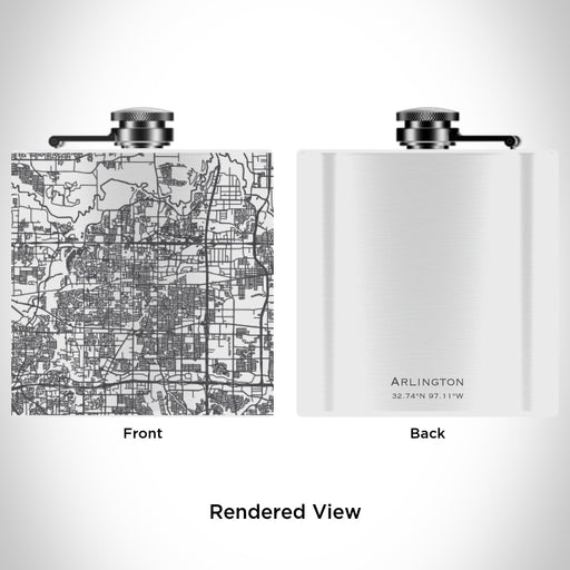 Rendered View of Arlington Texas Map Engraving on 6oz Stainless Steel Flask in White