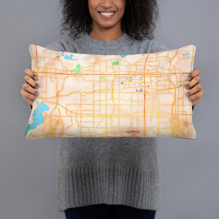 Person holding 20x12 Custom Arlington Texas Map Throw Pillow in Watercolor