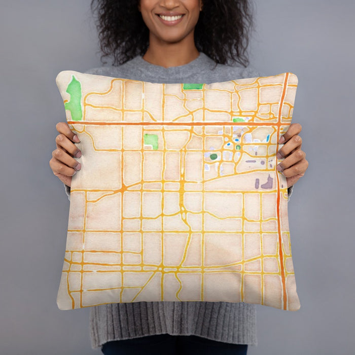 Person holding 18x18 Custom Arlington Texas Map Throw Pillow in Watercolor