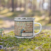 Right View Custom Arlington Texas Map Enamel Mug in Woodblock on Grass With Trees in Background