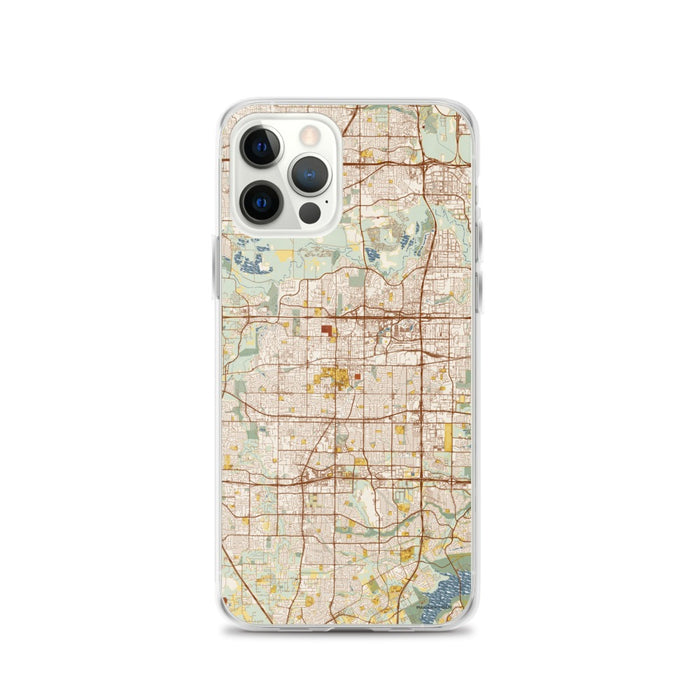 Custom Arlington Texas Map iPhone 12 Pro Phone Case in Woodblock
