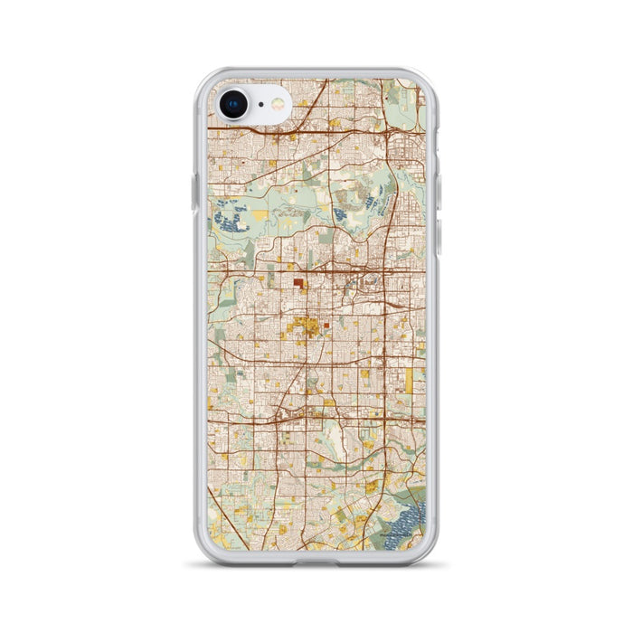 Custom Arlington Texas Map iPhone SE Phone Case in Woodblock