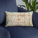 Custom Arlington Texas Map Throw Pillow in Woodblock on Blue Colored Chair