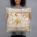 Person holding 18x18 Custom Arlington Texas Map Throw Pillow in Woodblock
