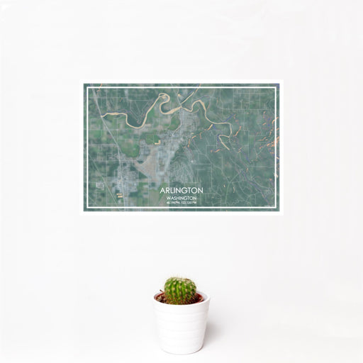 12x18 Arlington Washington Map Print Landscape Orientation in Afternoon Style With Small Cactus Plant in White Planter