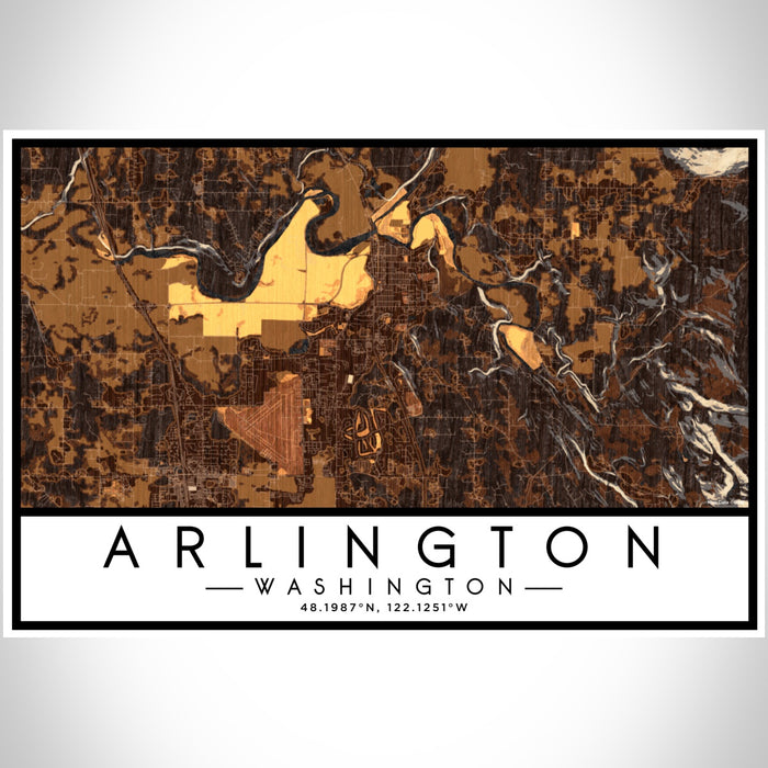 Arlington Washington Map Print Landscape Orientation in Ember Style With Shaded Background