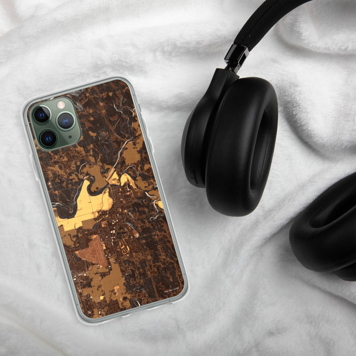 Custom Arlington Washington Map Phone Case in Ember on Table with Black Headphones