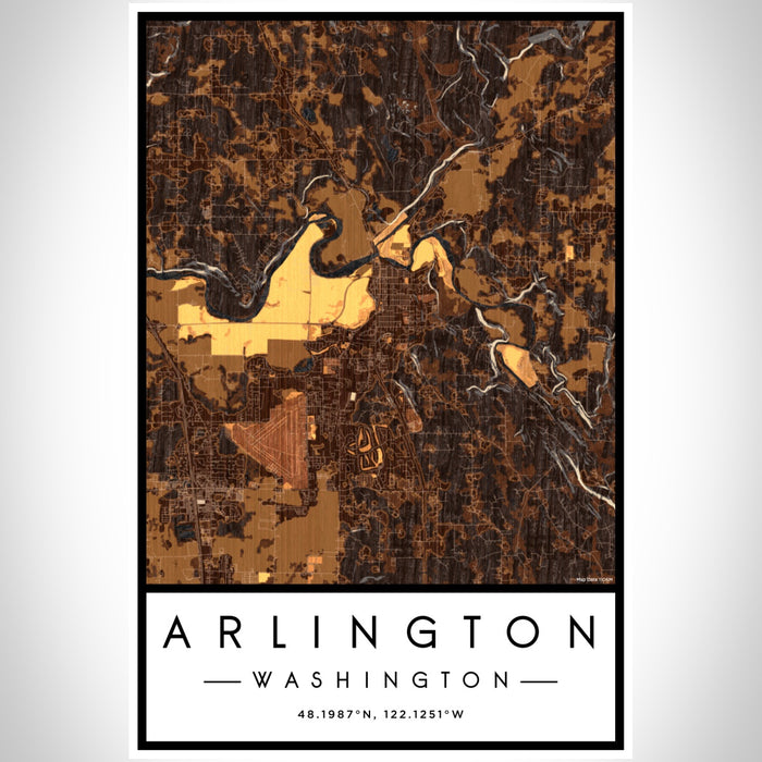 Arlington Washington Map Print Portrait Orientation in Ember Style With Shaded Background