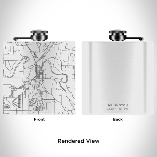 Rendered View of Arlington Washington Map Engraving on 6oz Stainless Steel Flask in White
