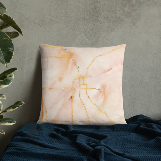 Custom Arlington Washington Map Throw Pillow in Watercolor on Bedding Against Wall
