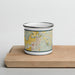 Front View Custom Arlington Washington Map Enamel Mug in Woodblock on Cutting Board