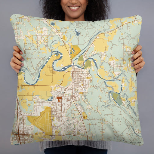 Person holding 22x22 Custom Arlington Washington Map Throw Pillow in Woodblock