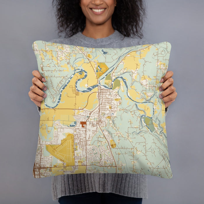 Person holding 18x18 Custom Arlington Washington Map Throw Pillow in Woodblock
