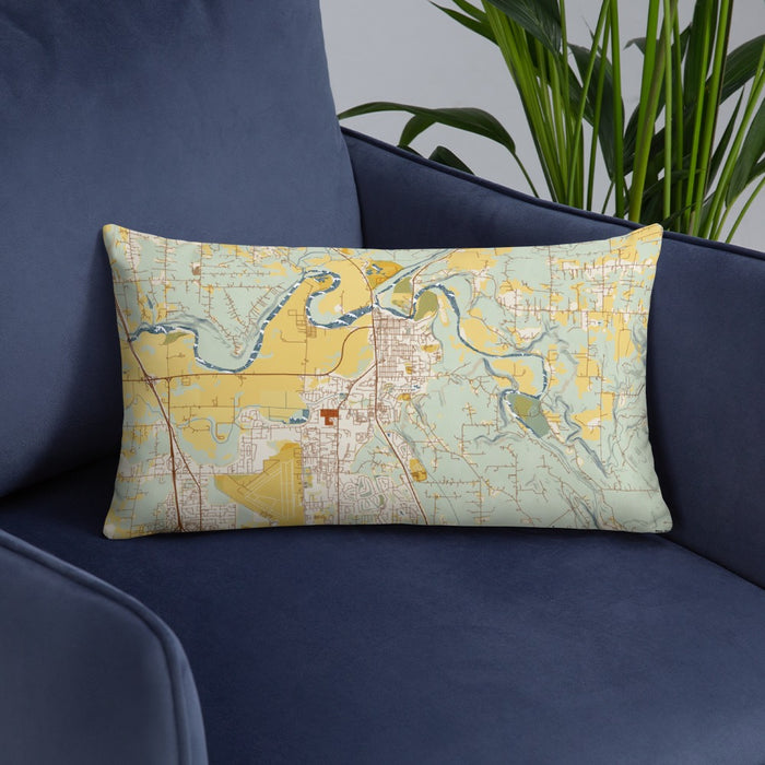 Custom Arlington Washington Map Throw Pillow in Woodblock on Blue Colored Chair