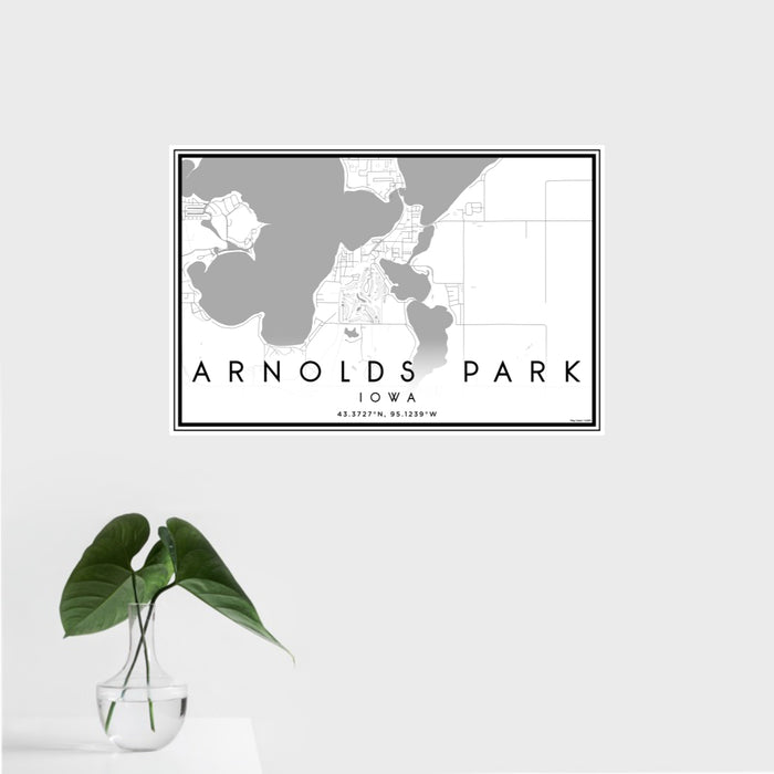 16x24 Arnolds Park Iowa Map Print Landscape Orientation in Classic Style With Tropical Plant Leaves in Water