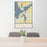 24x36 Arnolds Park Iowa Map Print Portrait Orientation in Woodblock Style Behind 2 Chairs Table and Potted Plant
