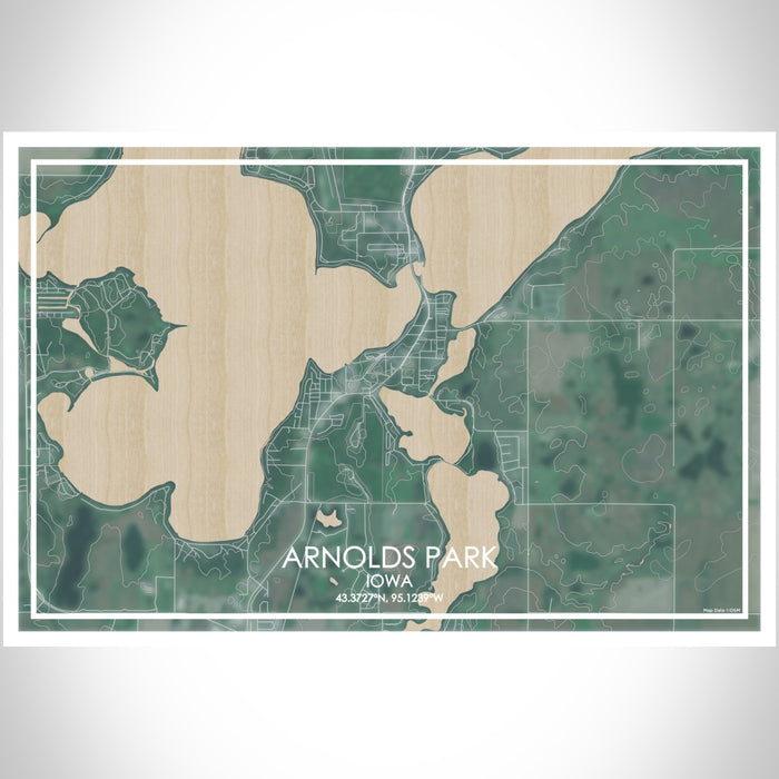 Arnolds Park Iowa Map Print Landscape Orientation in Afternoon Style With Shaded Background