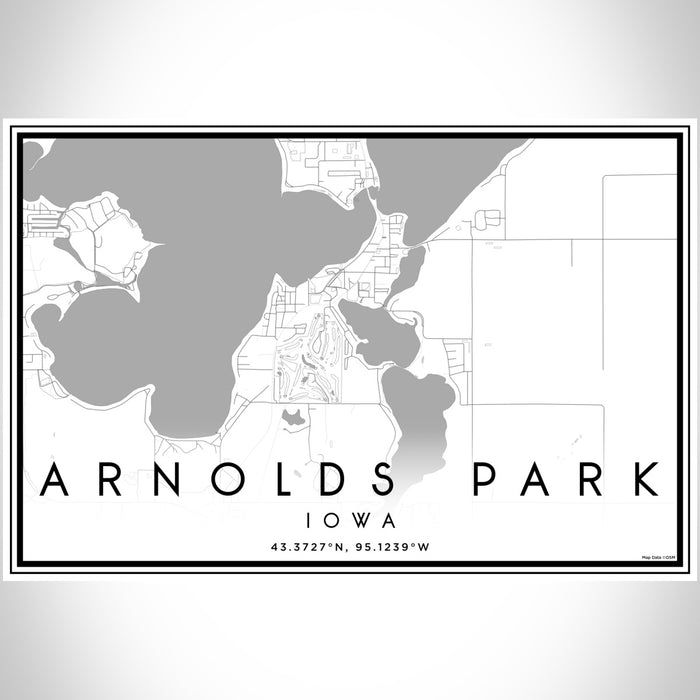 Arnolds Park Iowa Map Print Landscape Orientation in Classic Style With Shaded Background