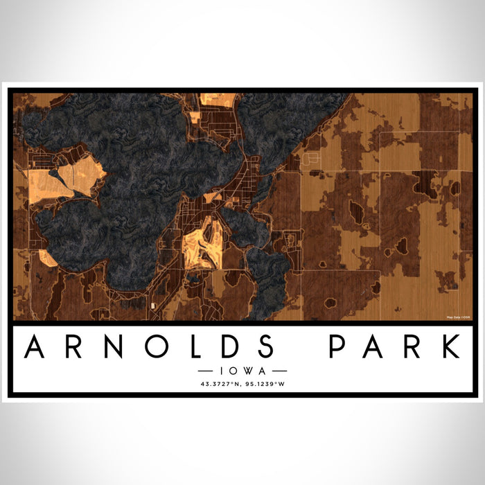 Arnolds Park Iowa Map Print Landscape Orientation in Ember Style With Shaded Background