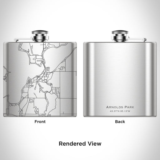 Rendered View of Arnolds Park Iowa Map Engraving on 6oz Stainless Steel Flask