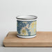 Front View Custom Arnolds Park Iowa Map Enamel Mug in Woodblock on Cutting Board