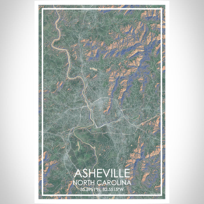 Asheville North Carolina Map Print Portrait Orientation in Afternoon Style With Shaded Background