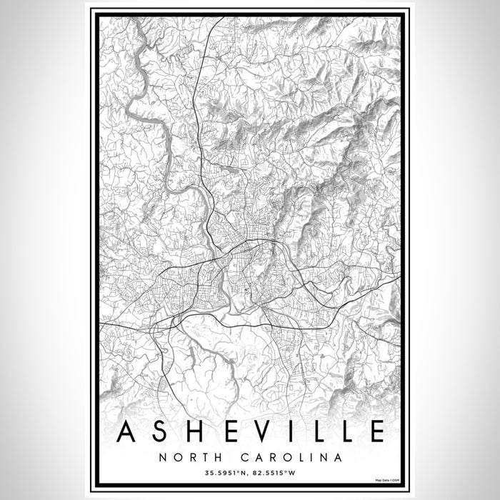 Asheville North Carolina Map Print Portrait Orientation in Classic Style With Shaded Background