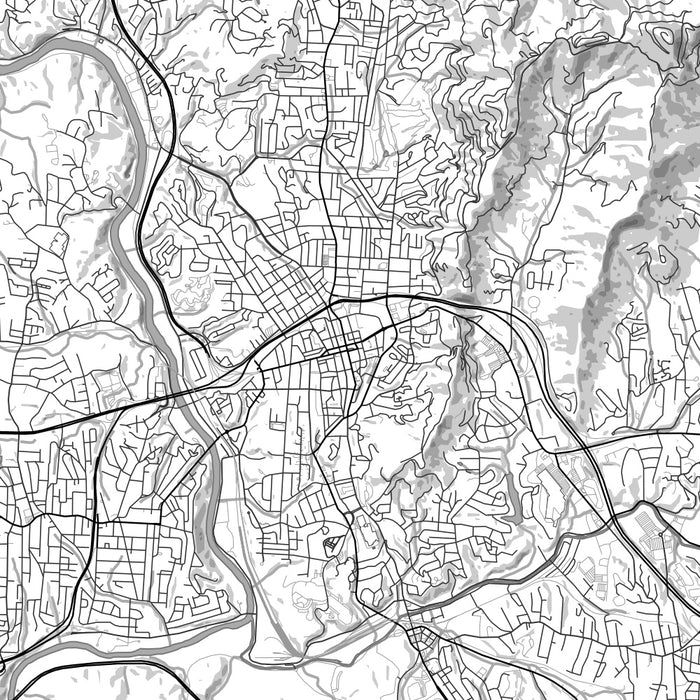 Asheville North Carolina Map Print in Classic Style Zoomed In Close Up Showing Details