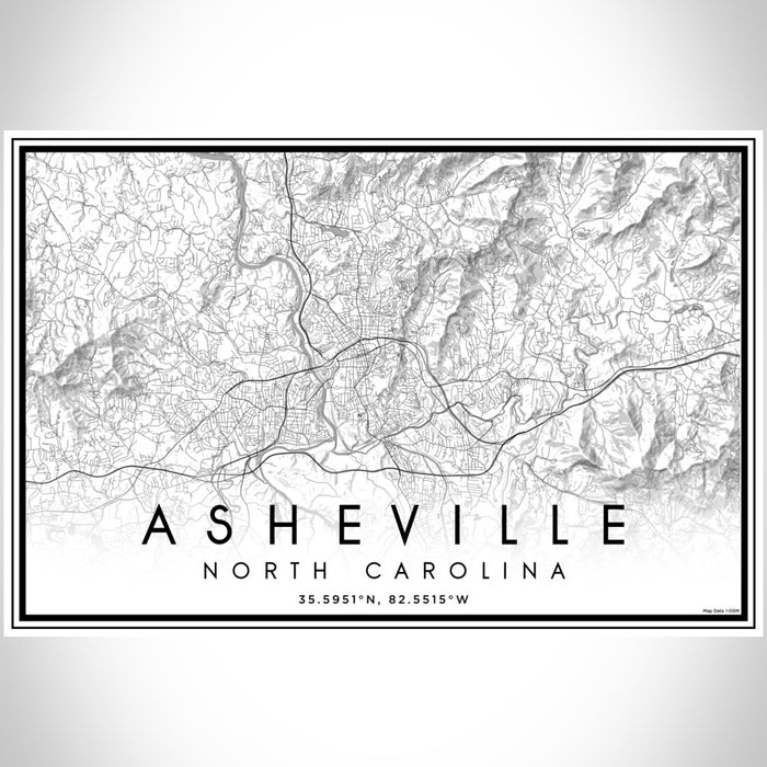 Asheville North Carolina Map Print Landscape Orientation in Classic Style With Shaded Background