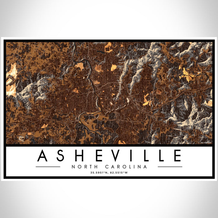 Asheville North Carolina Map Print Landscape Orientation in Ember Style With Shaded Background