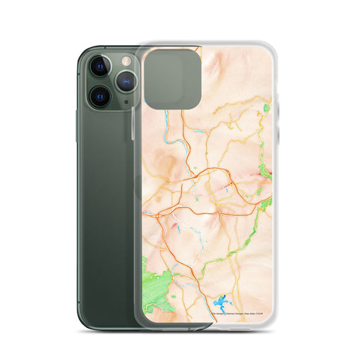 Custom Asheville North Carolina Map Phone Case in Watercolor on Table with Laptop and Plant