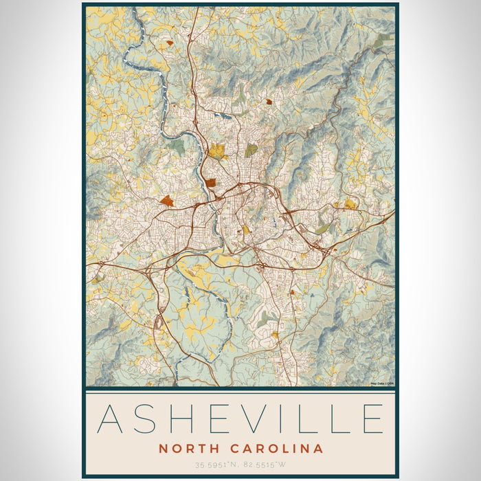 Asheville North Carolina Map Print Portrait Orientation in Woodblock Style With Shaded Background