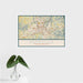 16x24 Asheville North Carolina Map Print Landscape Orientation in Woodblock Style With Tropical Plant Leaves in Water