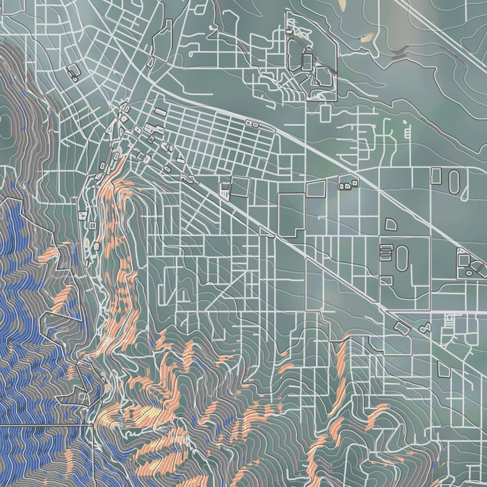 Ashland Oregon Map Print in Afternoon Style Zoomed In Close Up Showing Details