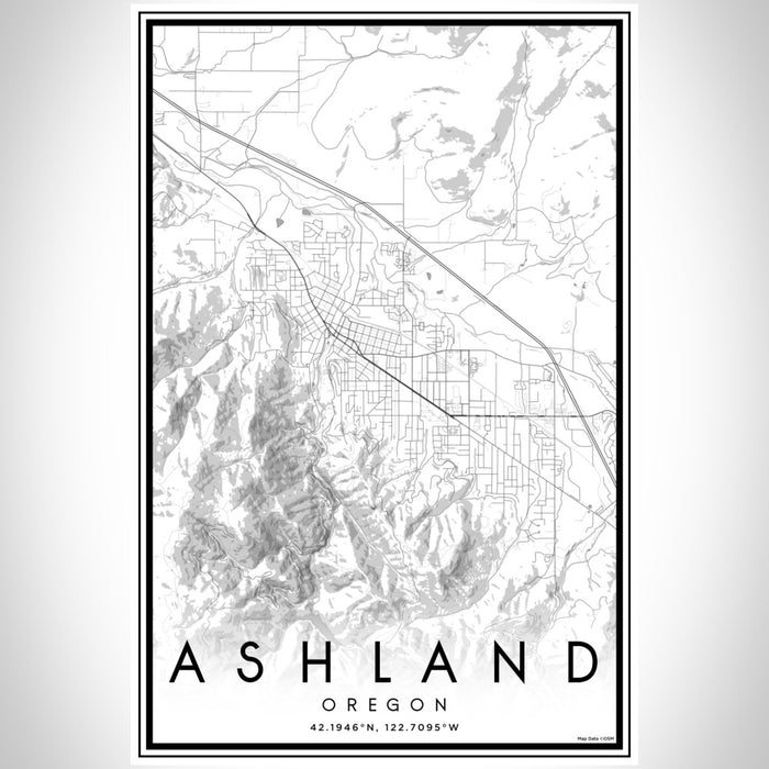 Ashland Oregon Map Print Portrait Orientation in Classic Style With Shaded Background