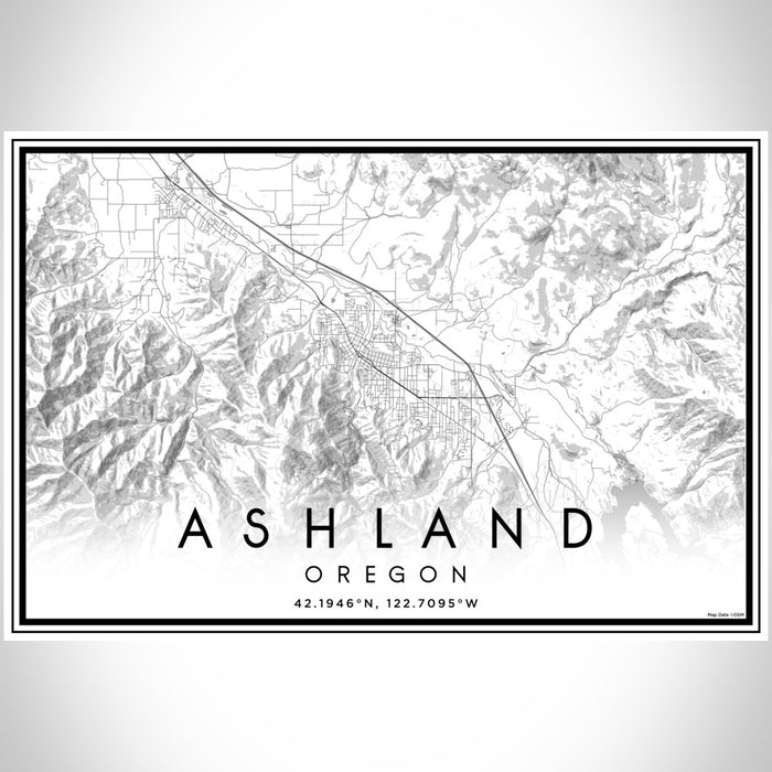 Ashland Oregon Map Print Landscape Orientation in Classic Style With Shaded Background