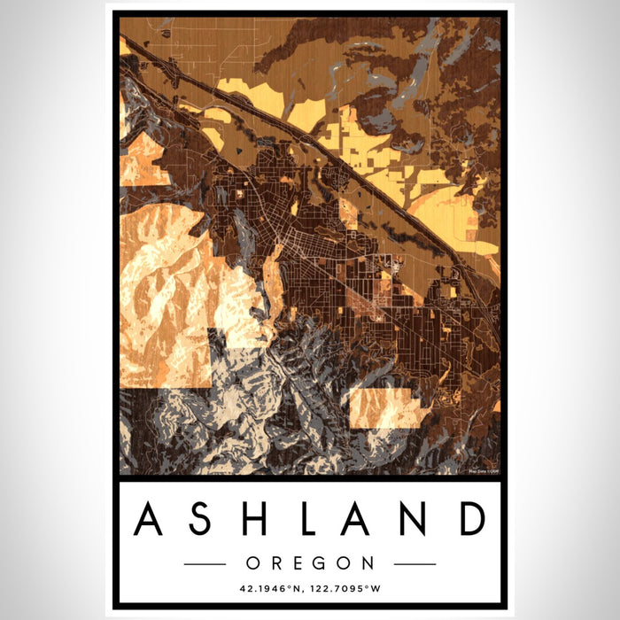 Ashland Oregon Map Print Portrait Orientation in Ember Style With Shaded Background
