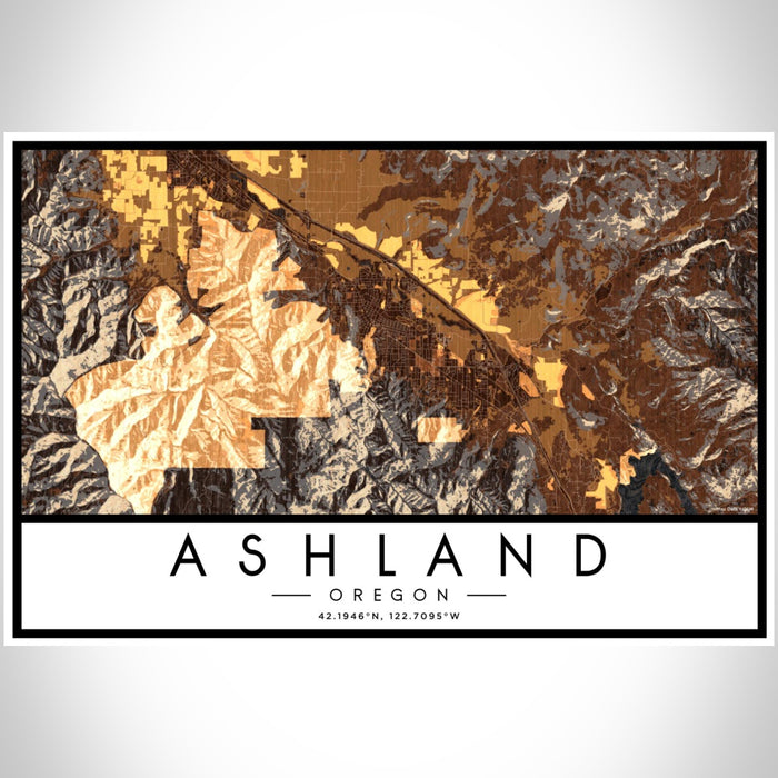 Ashland Oregon Map Print Landscape Orientation in Ember Style With Shaded Background