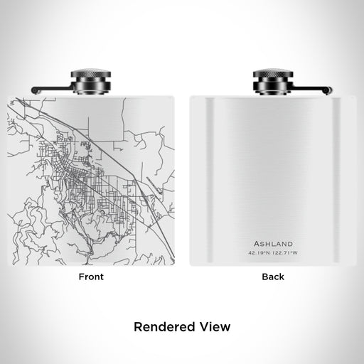 Rendered View of Ashland Oregon Map Engraving on 6oz Stainless Steel Flask in White