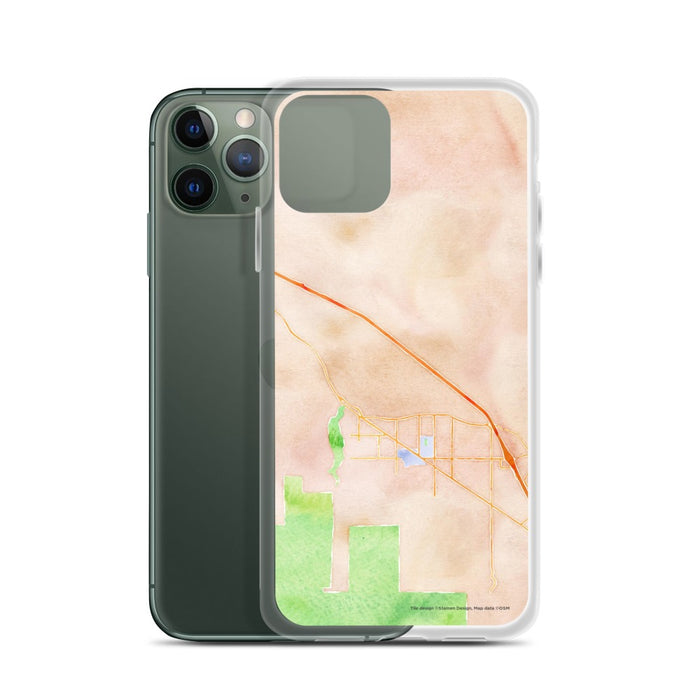 Custom Ashland Oregon Map Phone Case in Watercolor on Table with Laptop and Plant