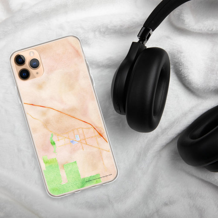 Custom Ashland Oregon Map Phone Case in Watercolor on Table with Black Headphones