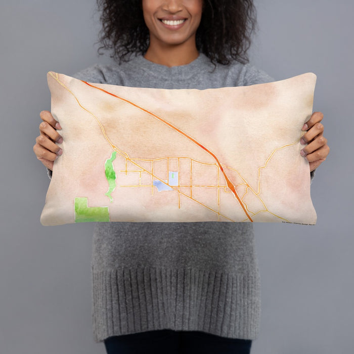 Person holding 20x12 Custom Ashland Oregon Map Throw Pillow in Watercolor