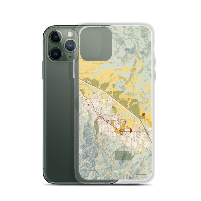 Custom Ashland Oregon Map Phone Case in Woodblock on Table with Laptop and Plant