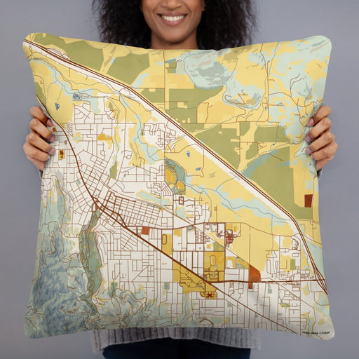 Person holding 22x22 Custom Ashland Oregon Map Throw Pillow in Woodblock