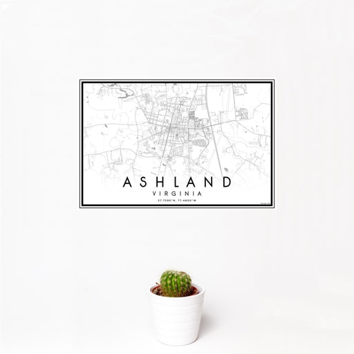 12x18 Ashland Virginia Map Print Landscape Orientation in Classic Style With Small Cactus Plant in White Planter