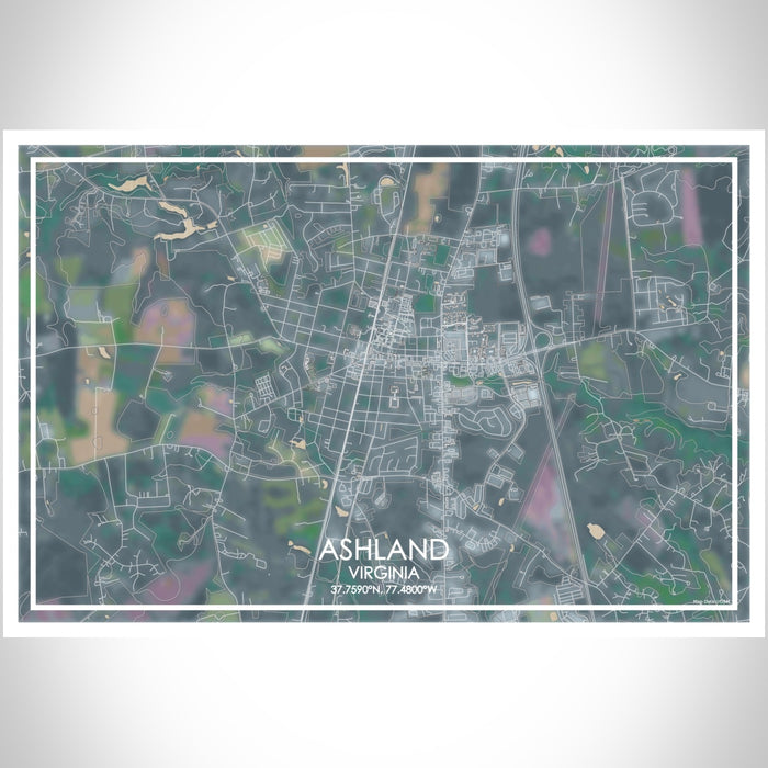 Ashland Virginia Map Print Landscape Orientation in Afternoon Style With Shaded Background